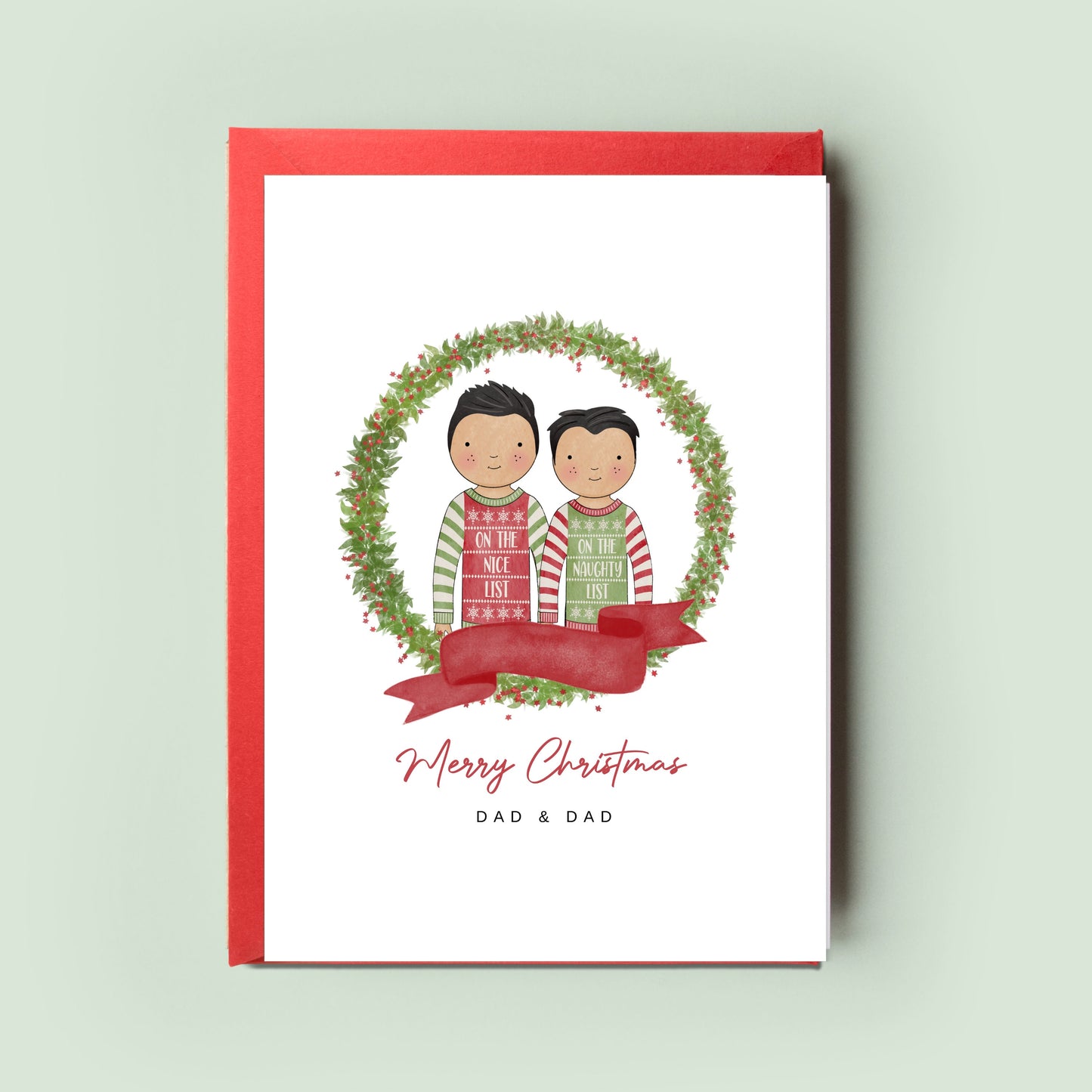 Elegant custom-designed Two Dads Christmas card, capturing genuine festive feelings for the special Dad & Dad in your life.