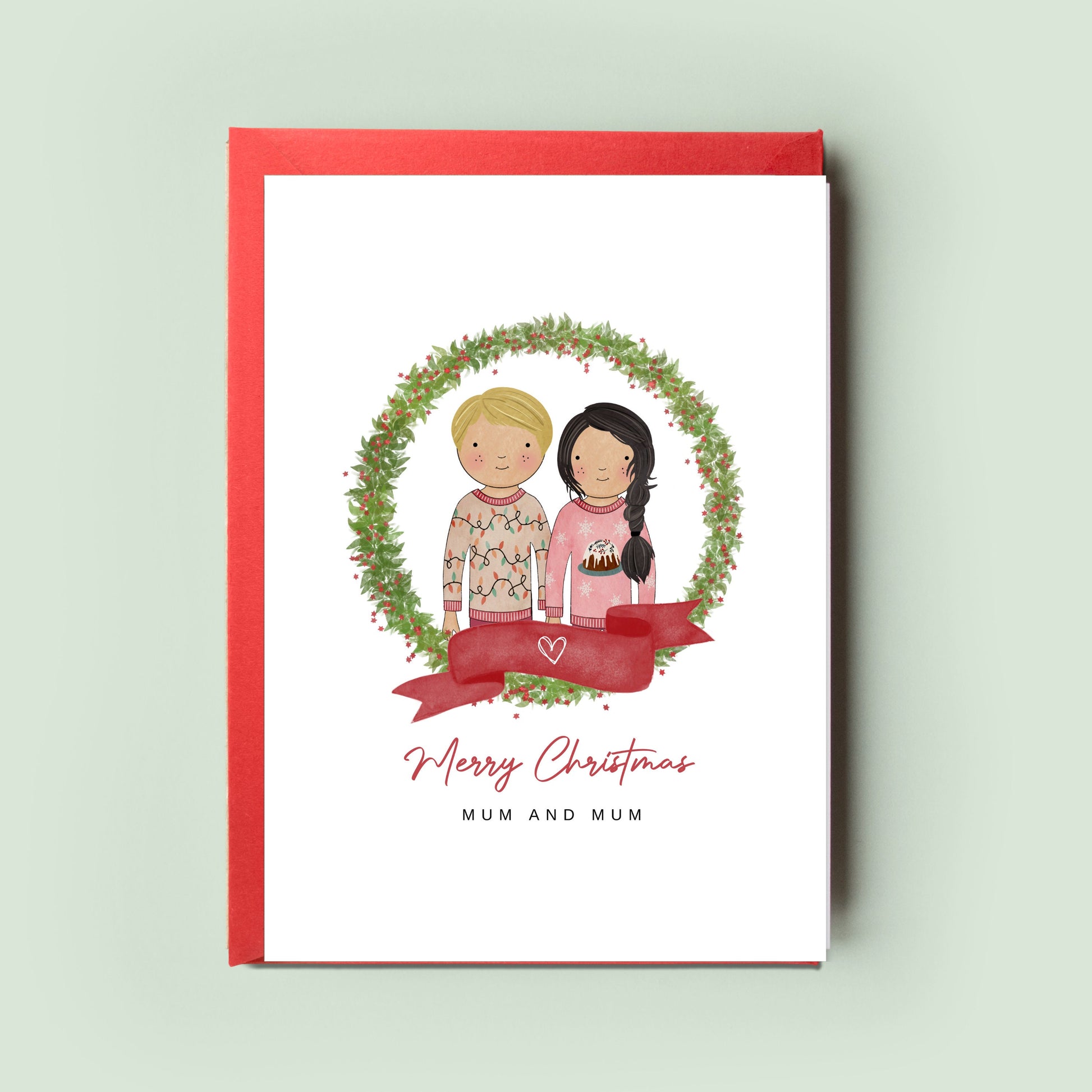 Charming personalised Two Mums Christmas card, highlighting the special festive bond for the cherished Mum & Mum in your life.