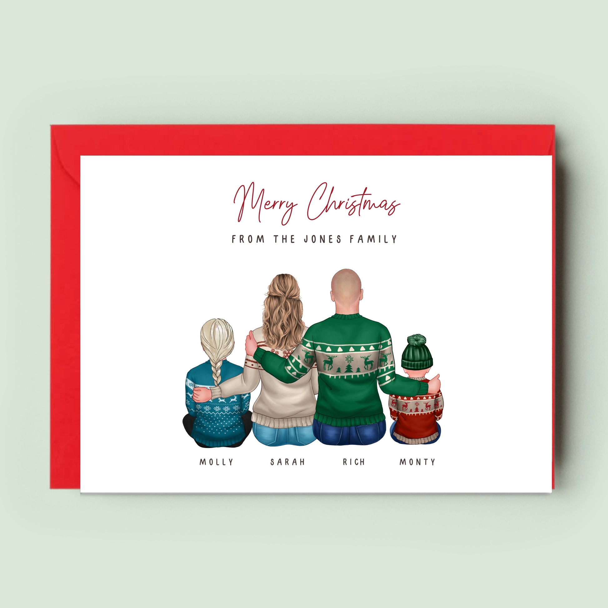 Pack 1, 5, 10, 15 or 20 - Personalised Family Christmas Card