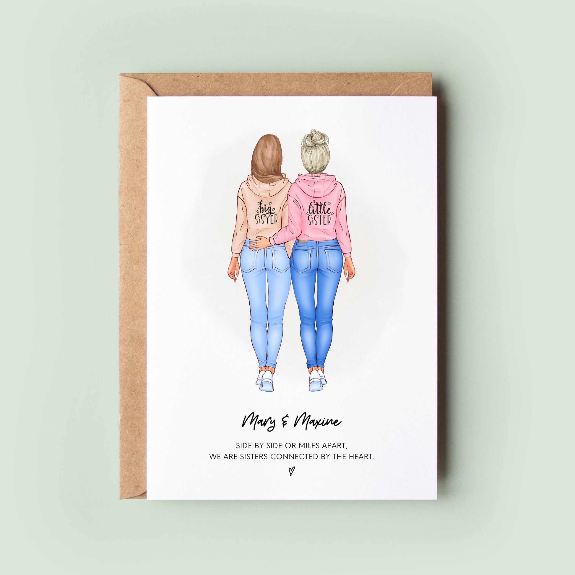 Custom-made birthday card for sisters, featuring unique personalisation options to capture cherished memories and familial love.