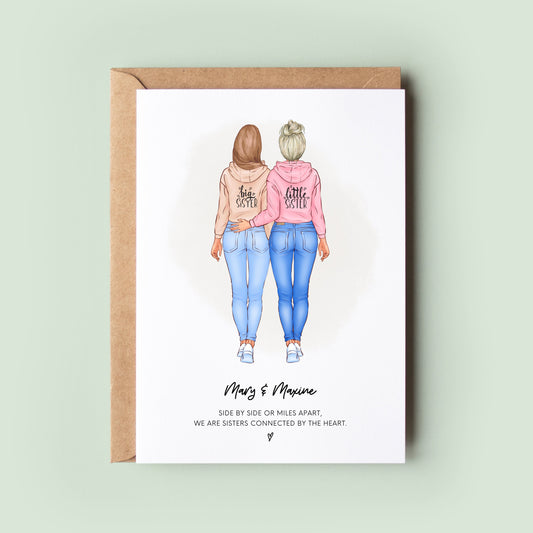 Custom-made birthday card for sisters, featuring unique personalisation options to capture cherished memories and familial love.