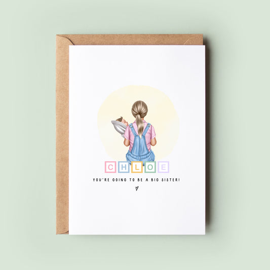 Personalised You're Going To Be A Big Sister Card, Big Sister Baby Announcement Card, Big Sister Pregnancy Card, Baby Card, Baby Reveal Card