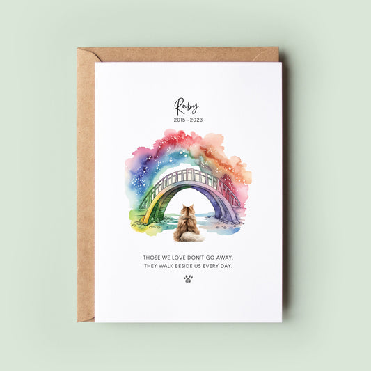 Personalised Pet Loss Sympathy Card, Pet Bereavement Card, Pet Death, Pet Memorial Card, Cat Loss Card, Rainbow Bridge, Cat Sympathy Card