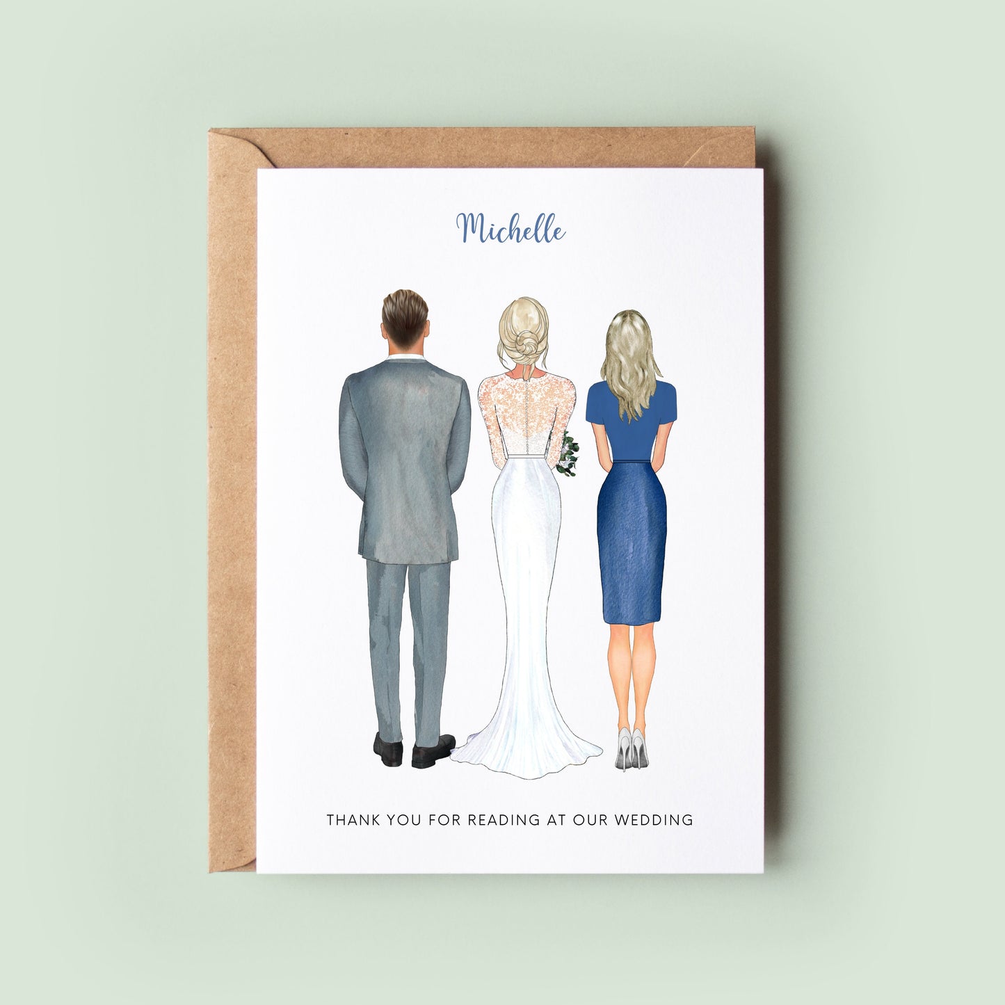 Personalised Thank You For Reading At Our Wedding Card, Wedding Thank You Card, Personalised Wedding Reader Card, Wedding Reading Card