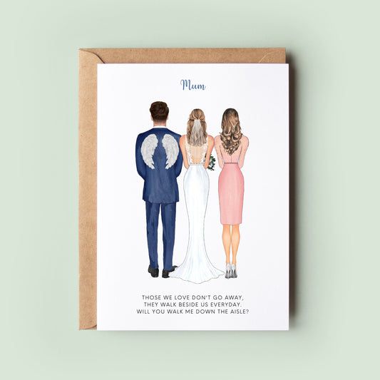 Personalised Angel Will You Walk Me Down The Aisle Wedding Card, Mum of All Our Walks Together Card, Dad Remembrance Card, Parents Wedding