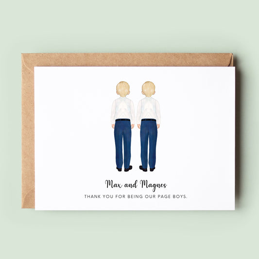 Personalised Twins Page Boy Thank You Card, Brothers Page Boy Thank You Card, Personalised Page Boy Card, Thank You For Being My Page Boys