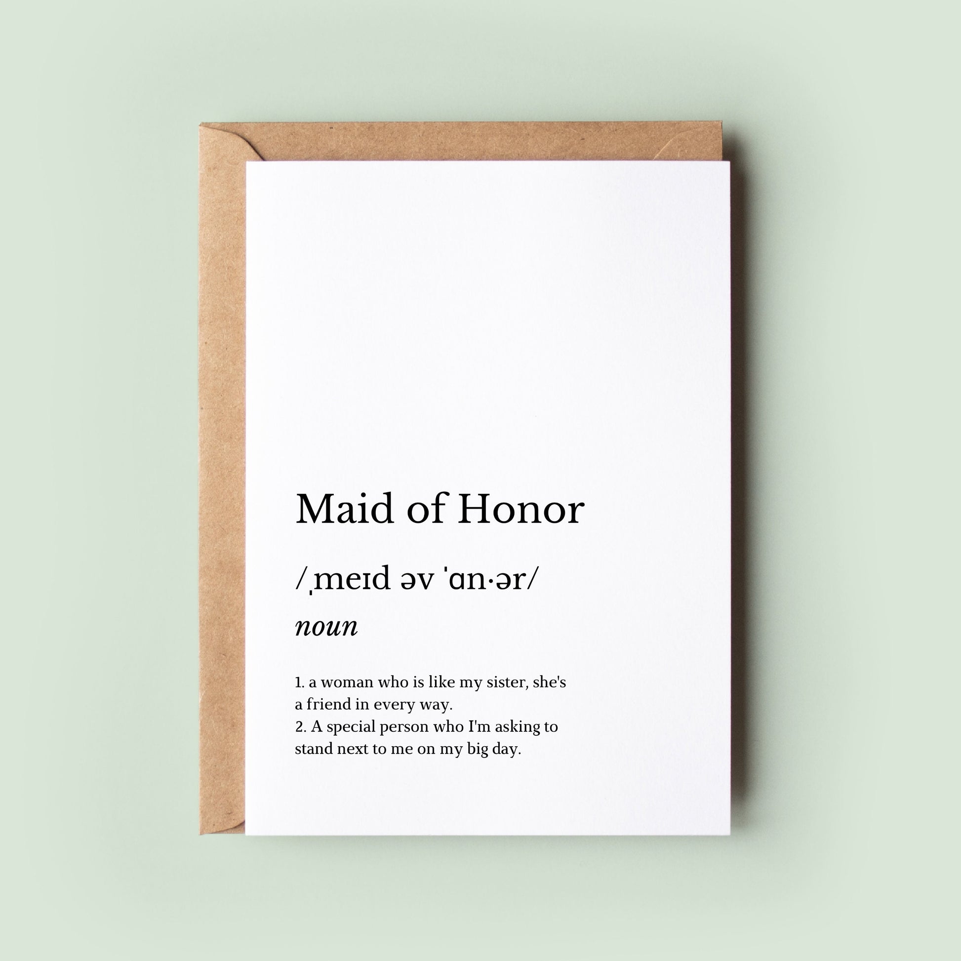 Maid of Honour Definition Card