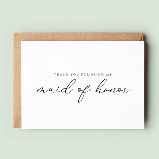 Classic Thank You Maid of Honor Card, Maid of Honor Wedding Thank You Card, Card To Maid of Honor, Maid of Honor Thanks, Wedding Party Card