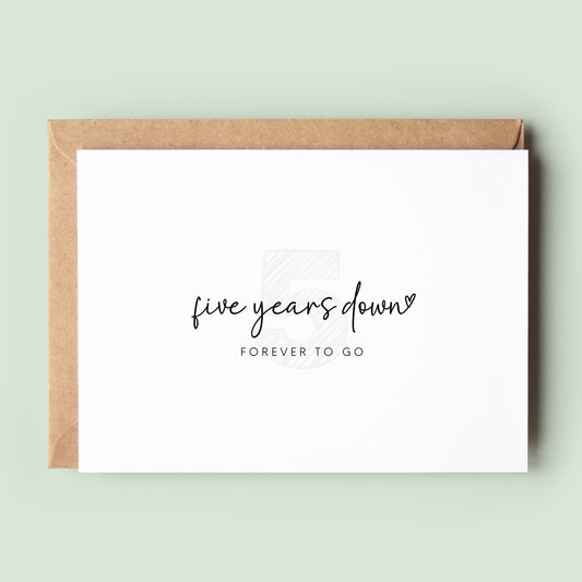 Five Years Down Forever To Go Wedding Anniversary Card, 5th Years Anniversary Card For Him, For Her, Happy Anniversary, Wood Anniversary 010