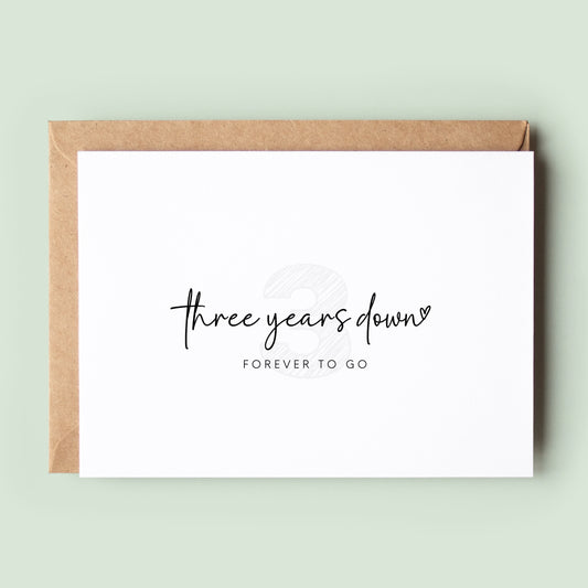 Three Years Down Forever To Go Wedding Anniversary Card, 3 Years Anniversary Card For Him, Her, Happy Anniversary, Leather Anniversary #008