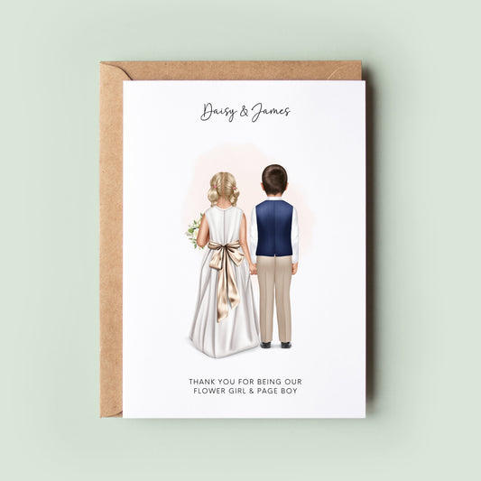 Personalised Thank You Card for Flower Girl & Page Boy - Wedding Keepsake Gift, Custom Siblings Appreciation Card, Twins Wedding Thank You