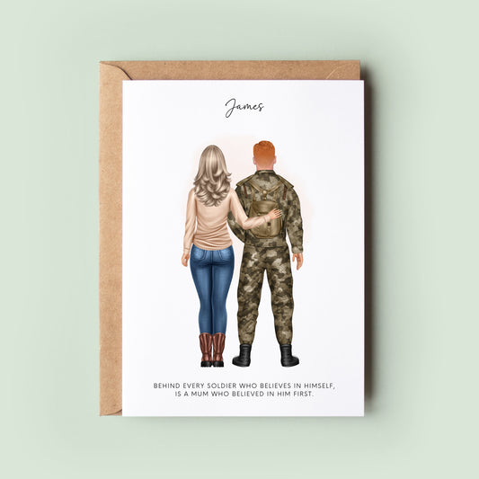Personalised Army Son Good Luck Card - Son Joining the Army Passing Out Ceremony Card, Custom Soldier Card from Mum, Army Exercise Keepsake