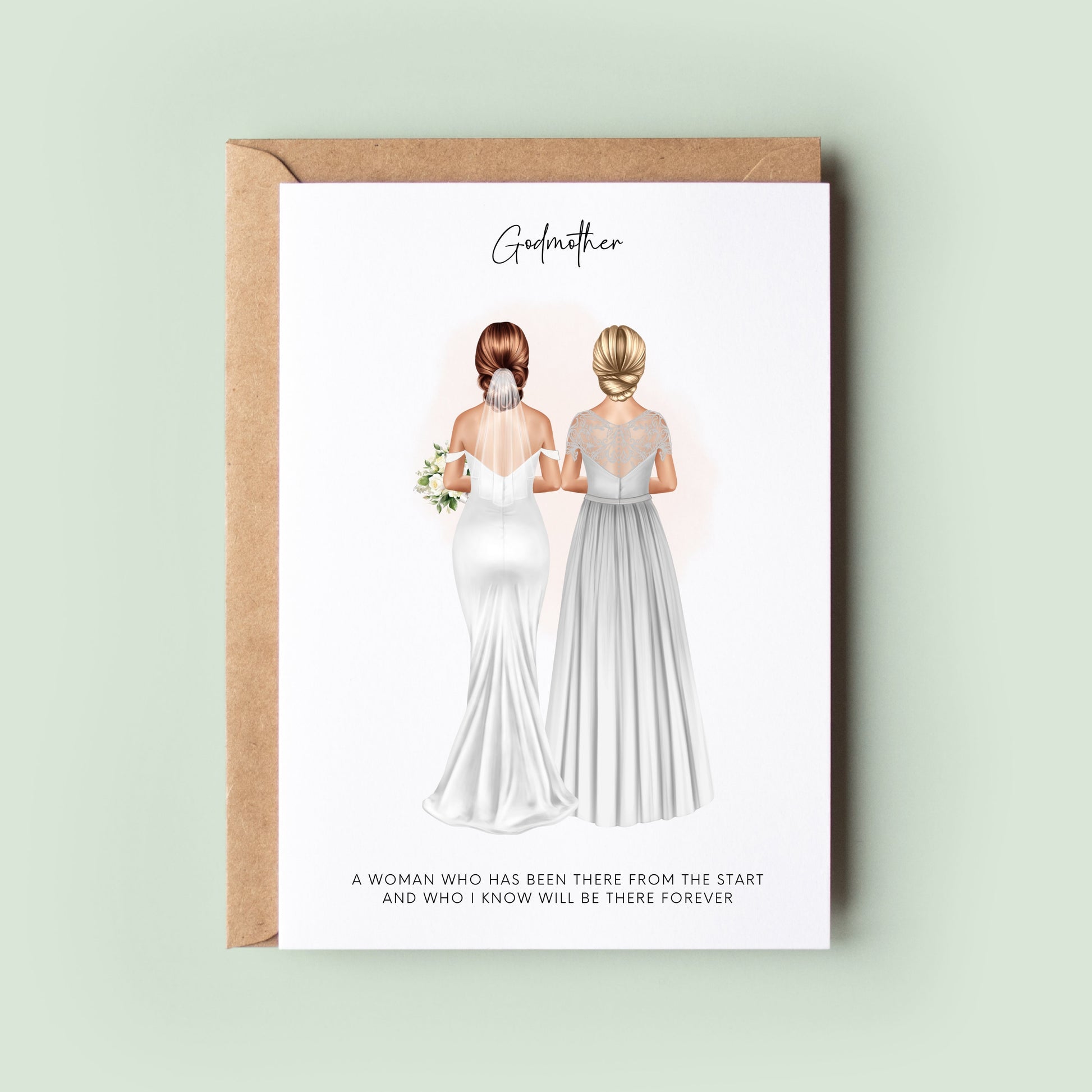 Personalised Godmother Wedding Thank You Card - Elegant To My Godmother on My Wedding Day Keepsake, Custom Illustrated Card