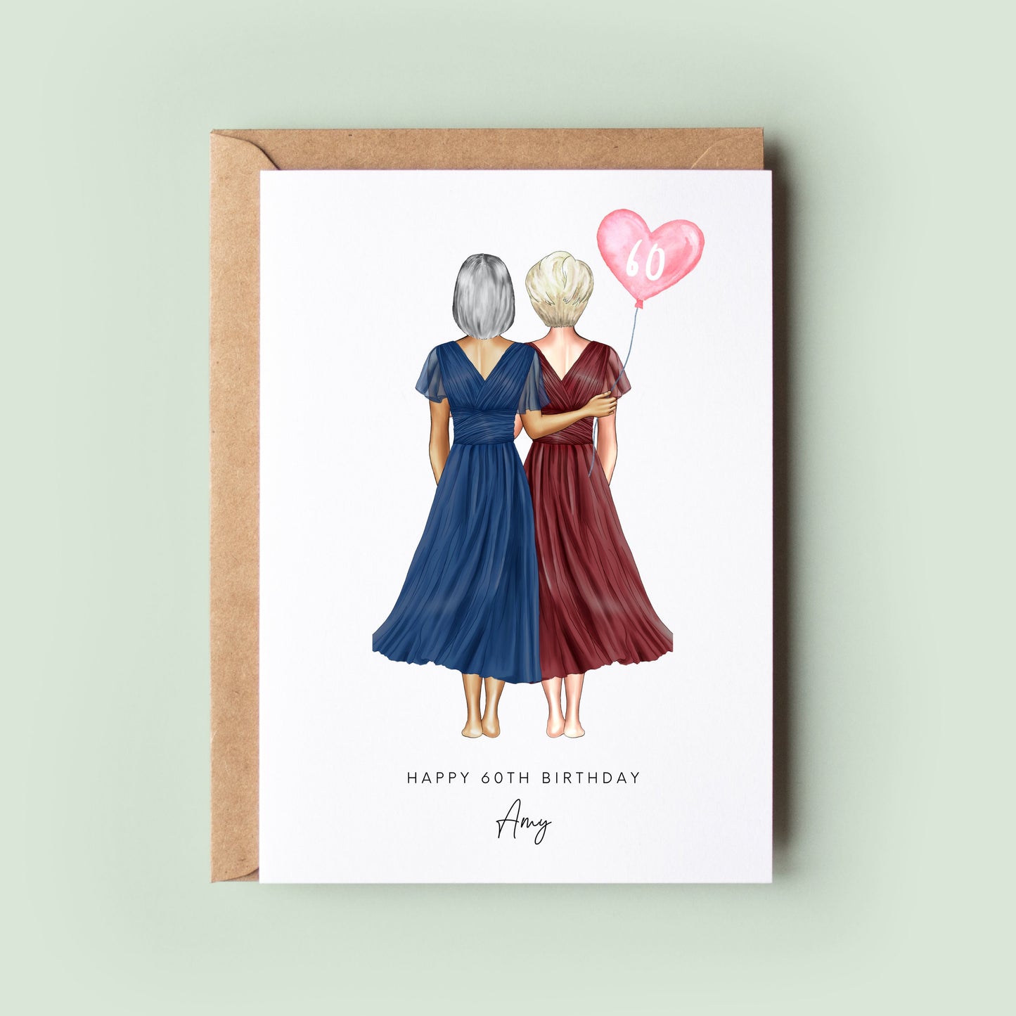 Personalised 60th Birthday Card, Sister Birthday Day Card, Best Friend Birthday Card, Friend Birthday, Custom Birthday Card #350