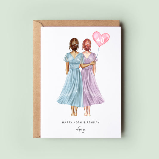 Personalised 40th Birthday Card, Sister Birthday Day Card, Best Friend Birthday Card, Friend Birthday, Custom Birthday Card #350