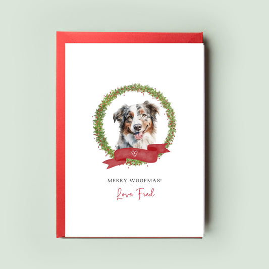 American Shepherd Personalised Dog Christmas Card, For the Dog, From the Dog, Pet Christmas Card, Dog Card, Dog Dad, Dog Mum, Merry Woofmas