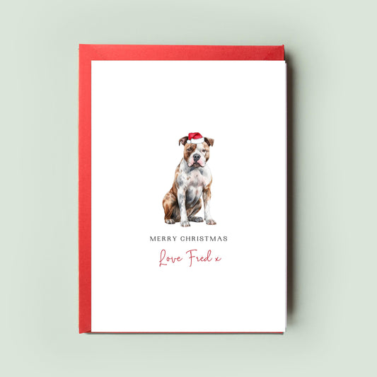 American Staffordshire Terrier Christmas Card - Personalised Card from the Dog, For Dog Dad, Dog Mum - Perfect Christmas Card for Pet Lovers