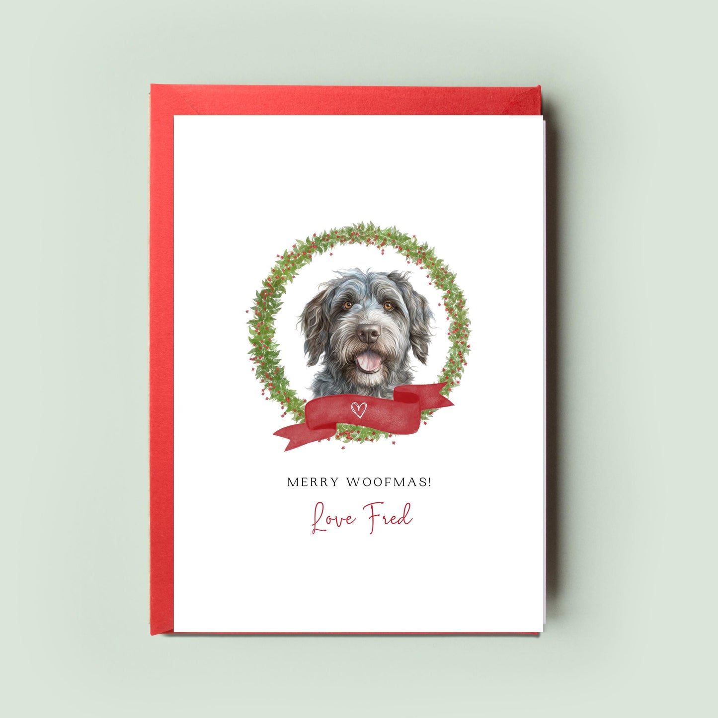 Barbet Dog Personalised Dog Christmas Card, For the Dog, From the Dog, Pet Christmas Card, Dog Card, Dog Dad, Dog Mum, Merry Woofmas