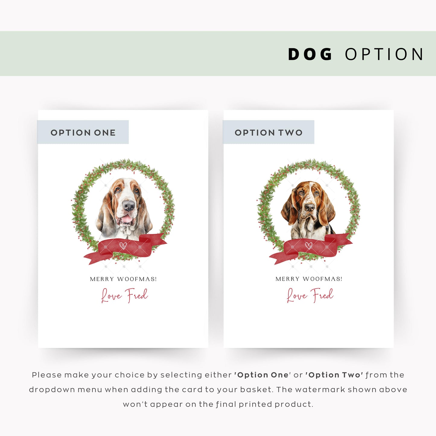 Basset Hound Personalised Dog Christmas Card, For the Dog, From the Dog, Pet Christmas Card, Dog Card, Dog Dad, Dog Mum, Merry Woofmas