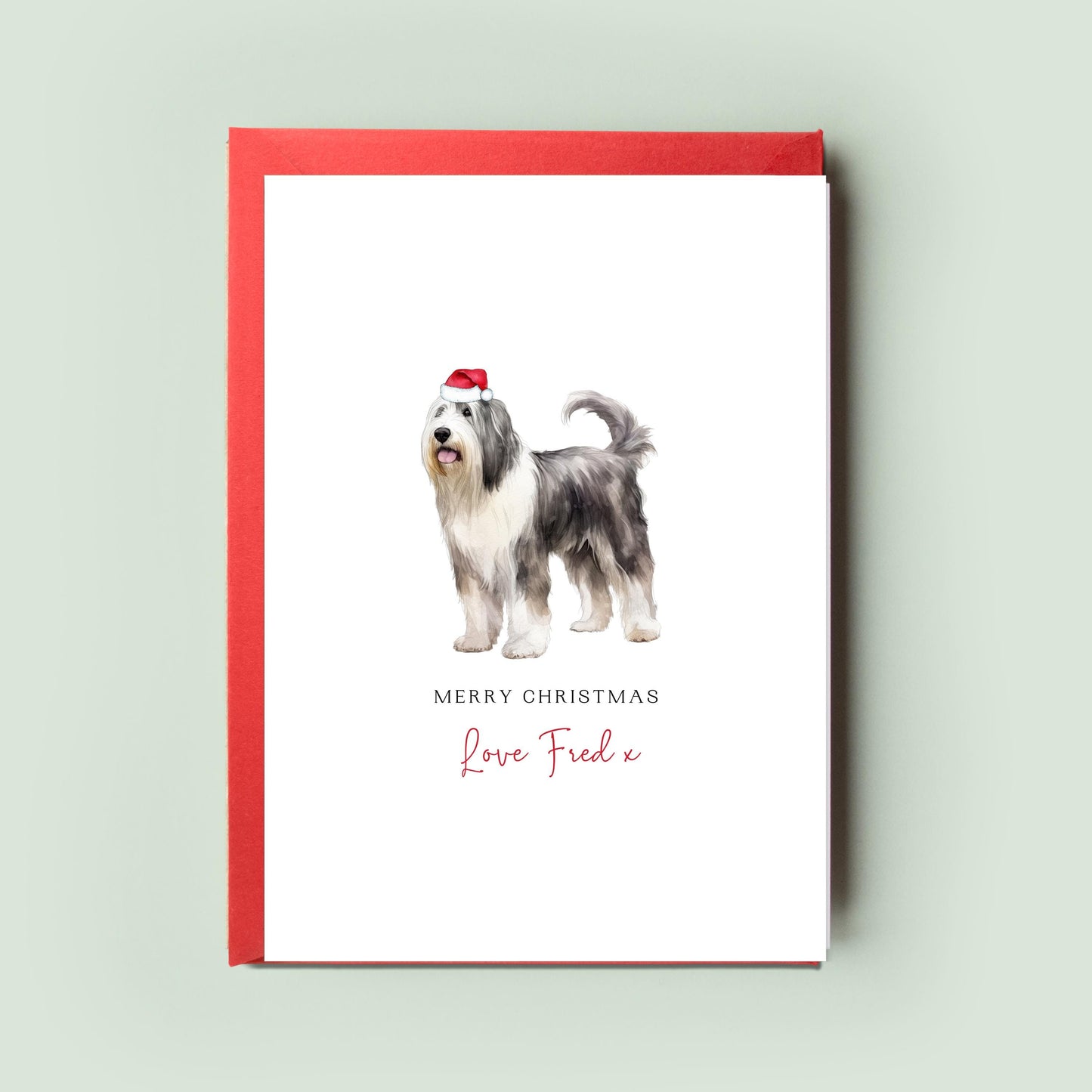 Bearded Collie Personalised Christmas Card, Perfect Pet Card From the Dog, Unforgettable Christmas Card for Dog Dad, Dog Mum