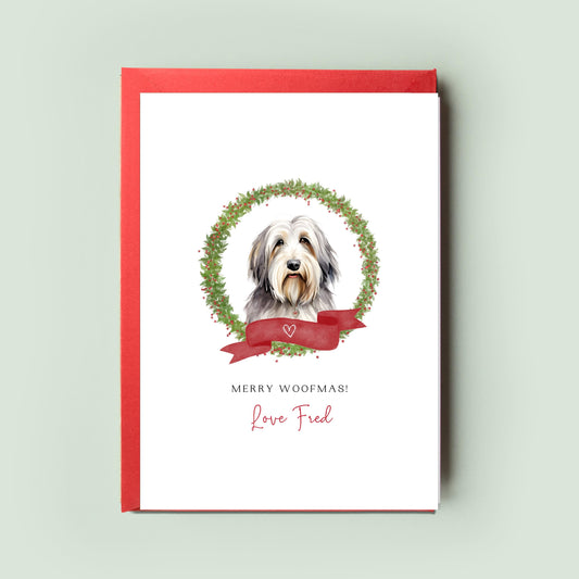 Bearded Collie Personalised Christmas Card, Perfect Pet Card From the Dog, Unforgettable Christmas Card for Dog Dad, Dog Mum