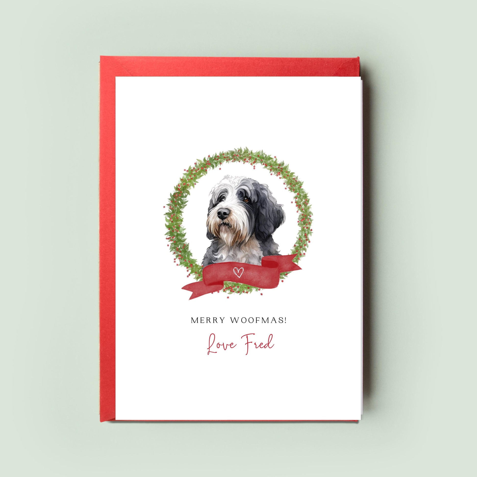 Bernedoodle Personalised Dog Christmas Card, For the Dog, From the Dog, Pet Christmas Card, Dog Card, Dog Dad, Dog Mum, Merry Woofmas