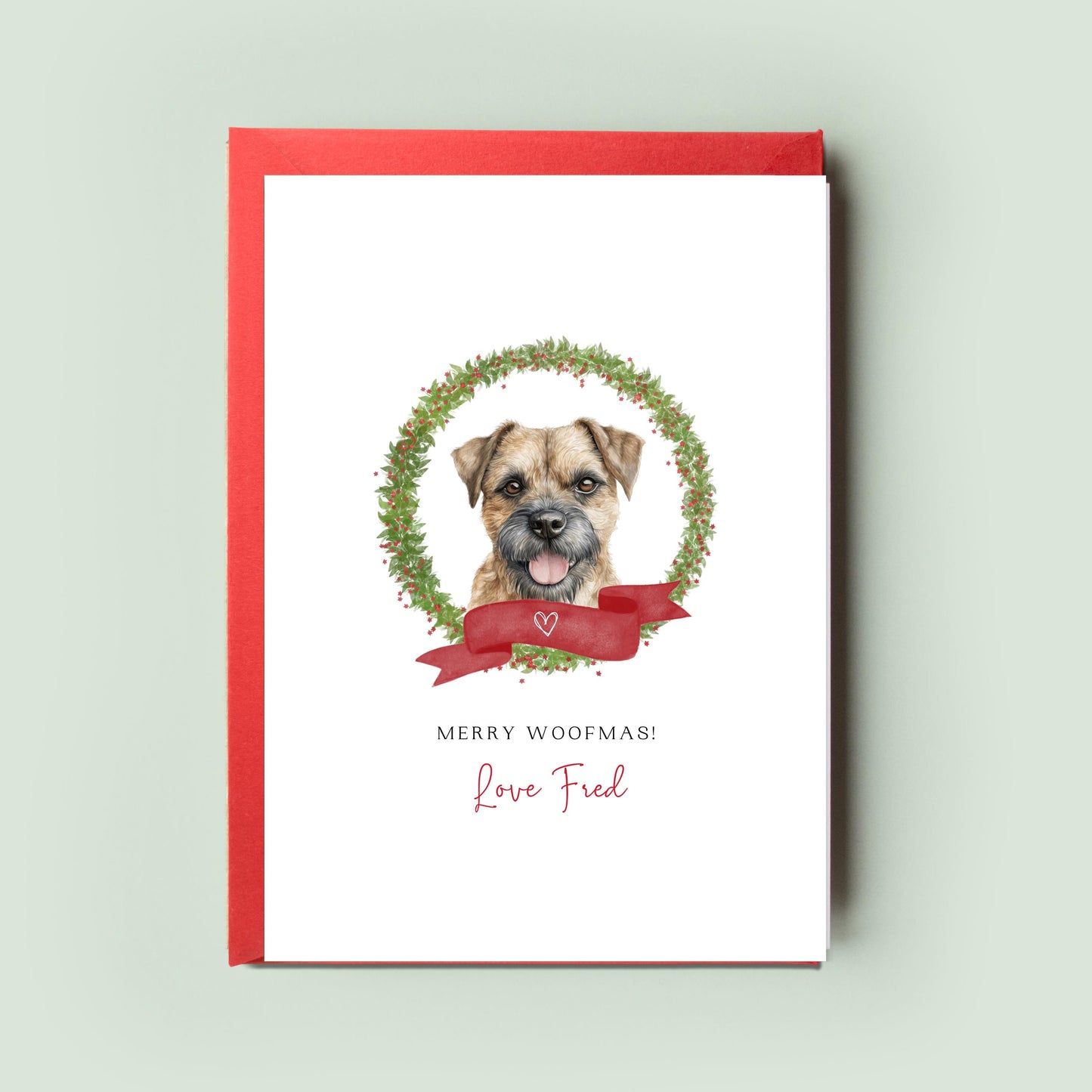 Border Terrier Personalised Dog Christmas Card, For the Dog, From the Dog, Pet Christmas Card, Dog Card, Dog Dad, Dog Mum, Merry Woofmas