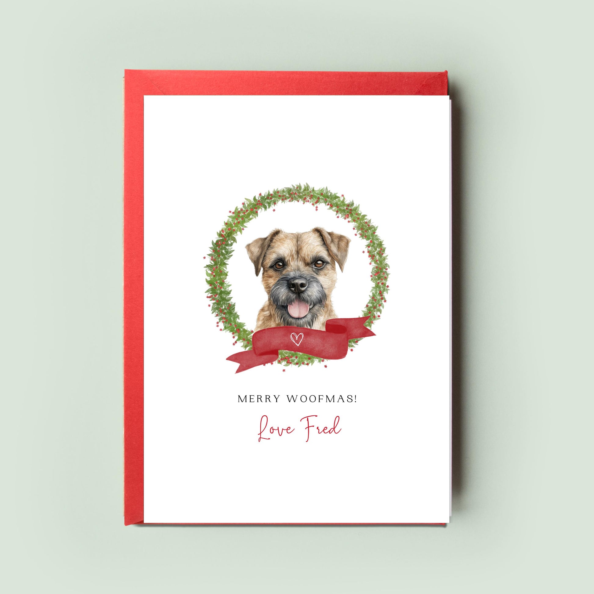 Border Terrier Personalised Dog Christmas Card, For the Dog, From the Dog, Pet Christmas Card, Dog Card, Dog Dad, Dog Mum, Merry Woofmas