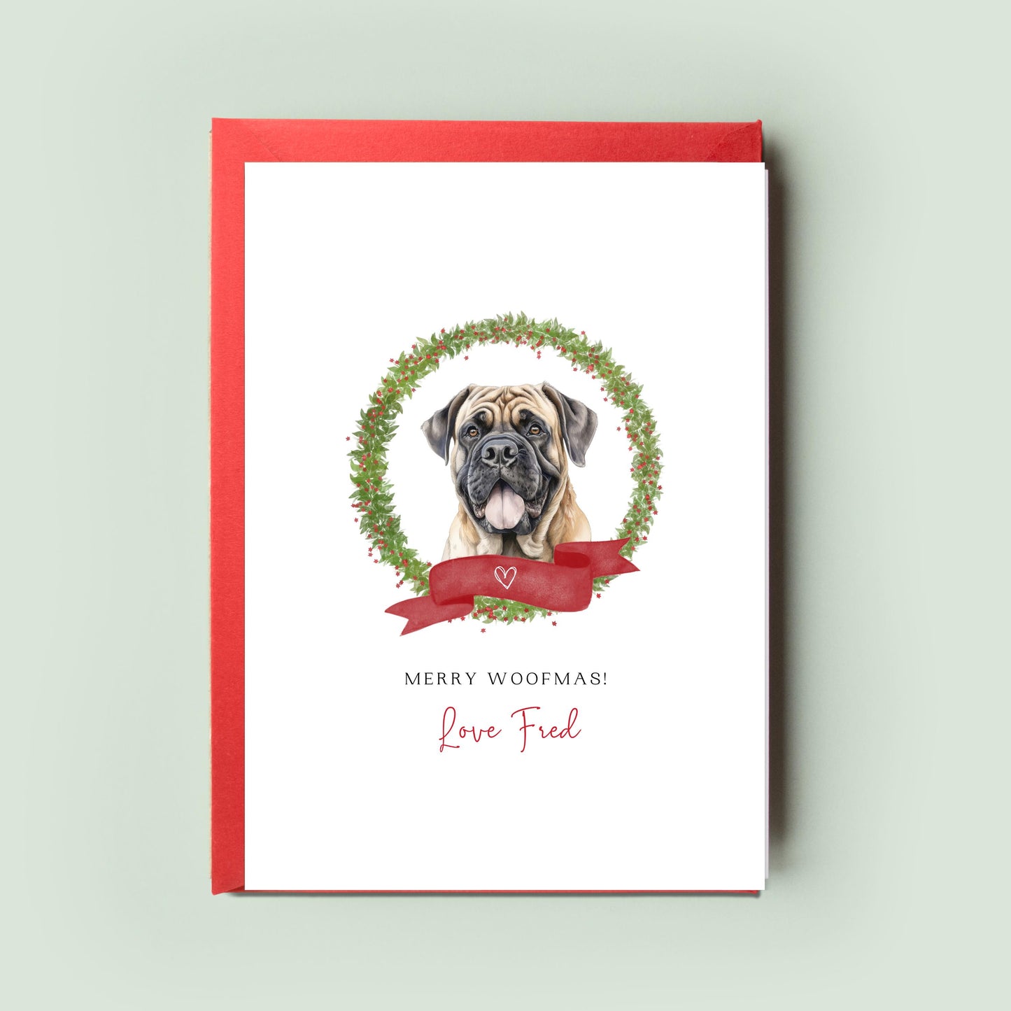 English Mastiff Personalised Dog Christmas Card, For the Dog, From the Dog, Pet Christmas Card, Dog Card, Dog Dad, Dog Mum, Merry Woofmas