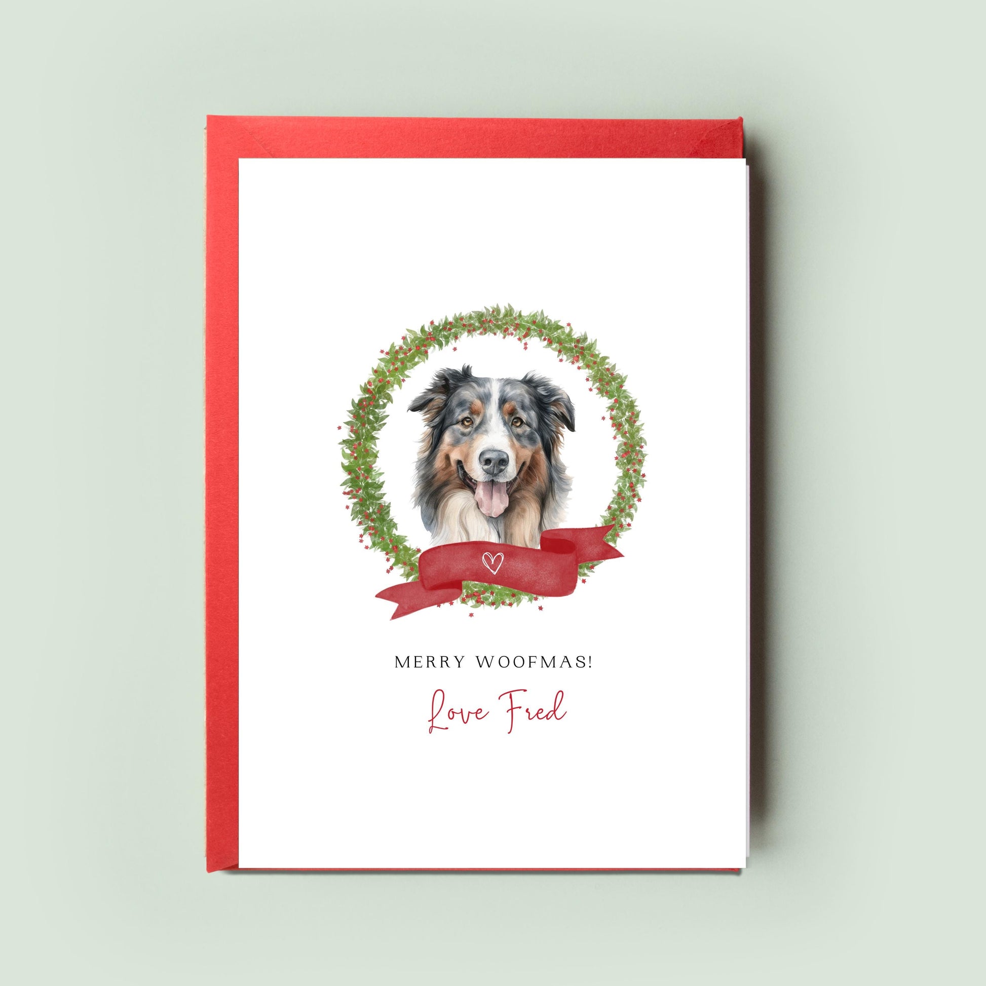 English Shepherd Personalised Dog Christmas Card, For the Dog, From the Dog, Pet Christmas Card, Dog Card, Dog Dad, Dog Mum, Merry Woofmas