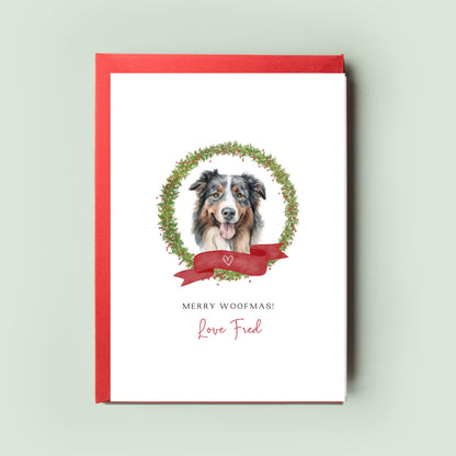 English Shepherd Personalised Dog Christmas Card, For the Dog, From the Dog, Pet Christmas Card, Dog Card, Dog Dad, Dog Mum, Merry Woofmas