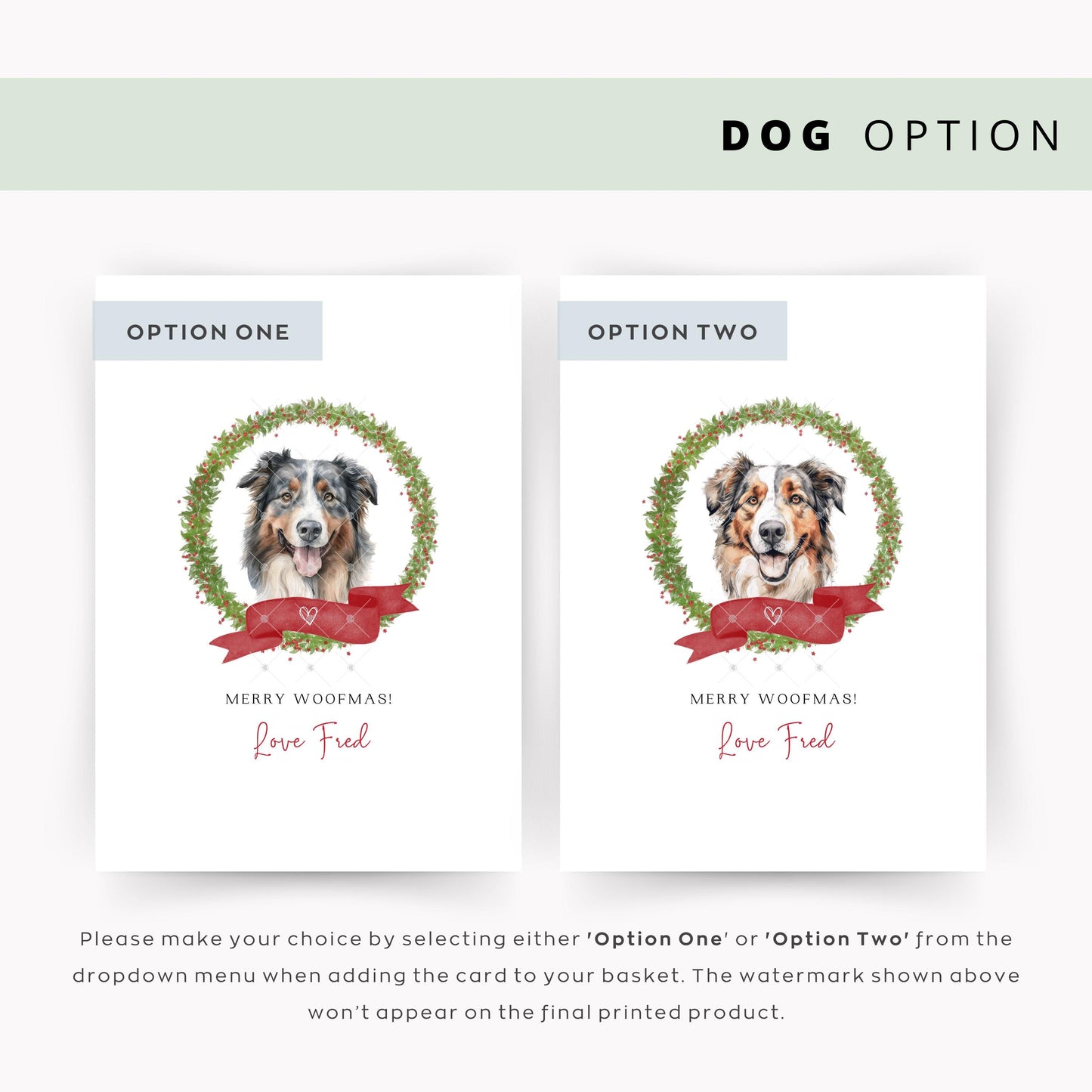 English Shepherd Personalised Dog Christmas Card, For the Dog, From the Dog, Pet Christmas Card, Dog Card, Dog Dad, Dog Mum, Merry Woofmas