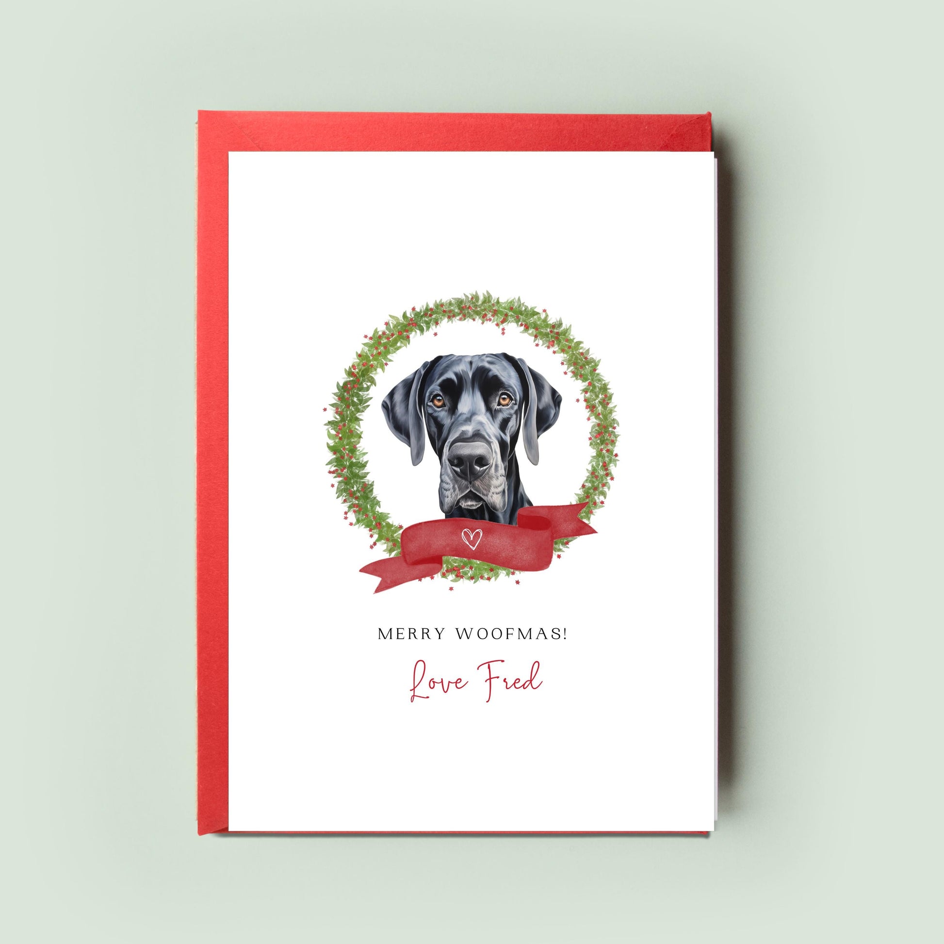 Great Dane Personalised Dog Christmas Card, For the Dog, From the Dog, Pet Christmas Card, Dog Card, Dog Dad, Dog Mum, Merry Woofmas