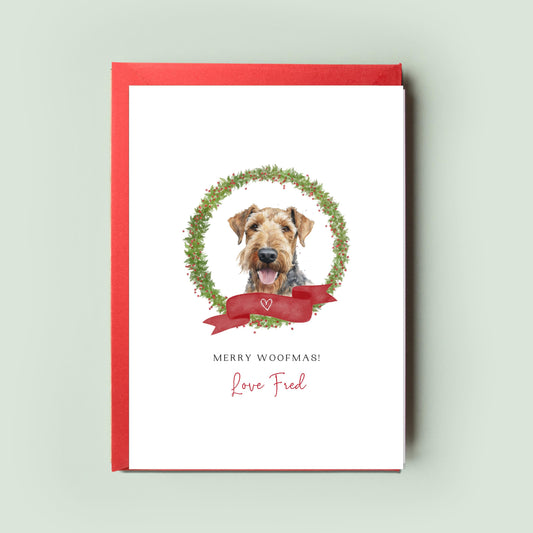 Airedale Terrier Personalised Dog Christmas Card, For the Dog, From the Dog, Pet Christmas Card, Dog Card, Dog Dad, Dog Mum, Merry Woofmas