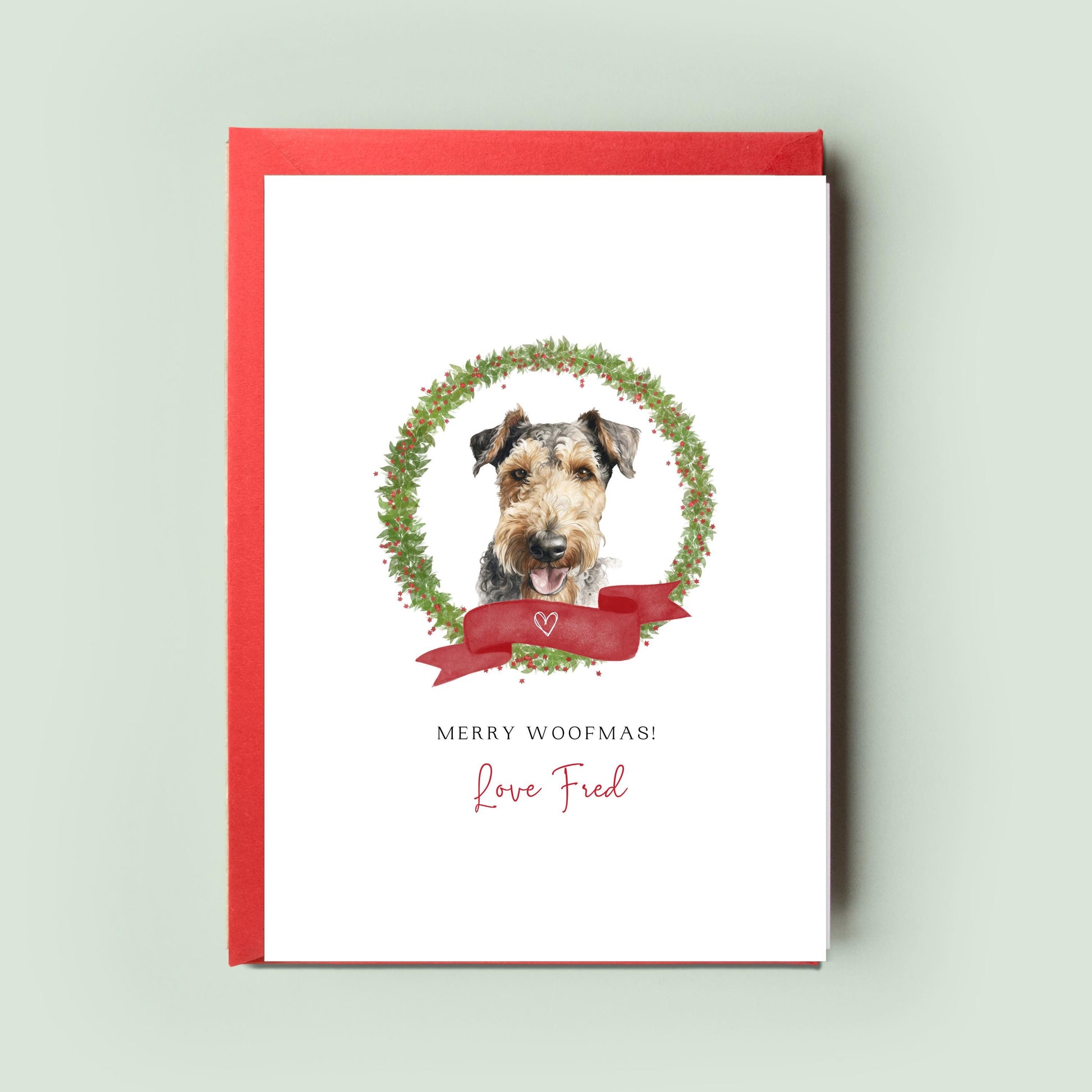 Airedale Terrier Personalised Dog Christmas Card, For the Dog, From the Dog, Pet Christmas Card, Dog Card, Dog Dad, Dog Mum, Merry Woofmas