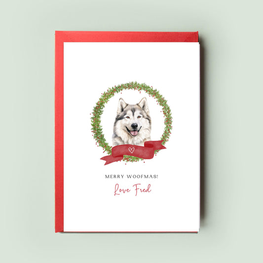 Alaskan Malamute Personalised Dog Christmas Card, For the Dog, From the Dog, Pet Christmas Card, Dog Card, Dog Dad, Dog Mum, Merry Woofmas