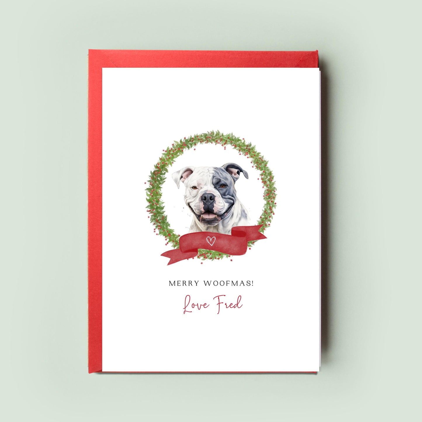 American Bulldog Personalised Dog Christmas Card, For the Dog, From the Dog, Pet Christmas Card, Dog Card, Dog Dad, Dog Mum, Merry Woofmas