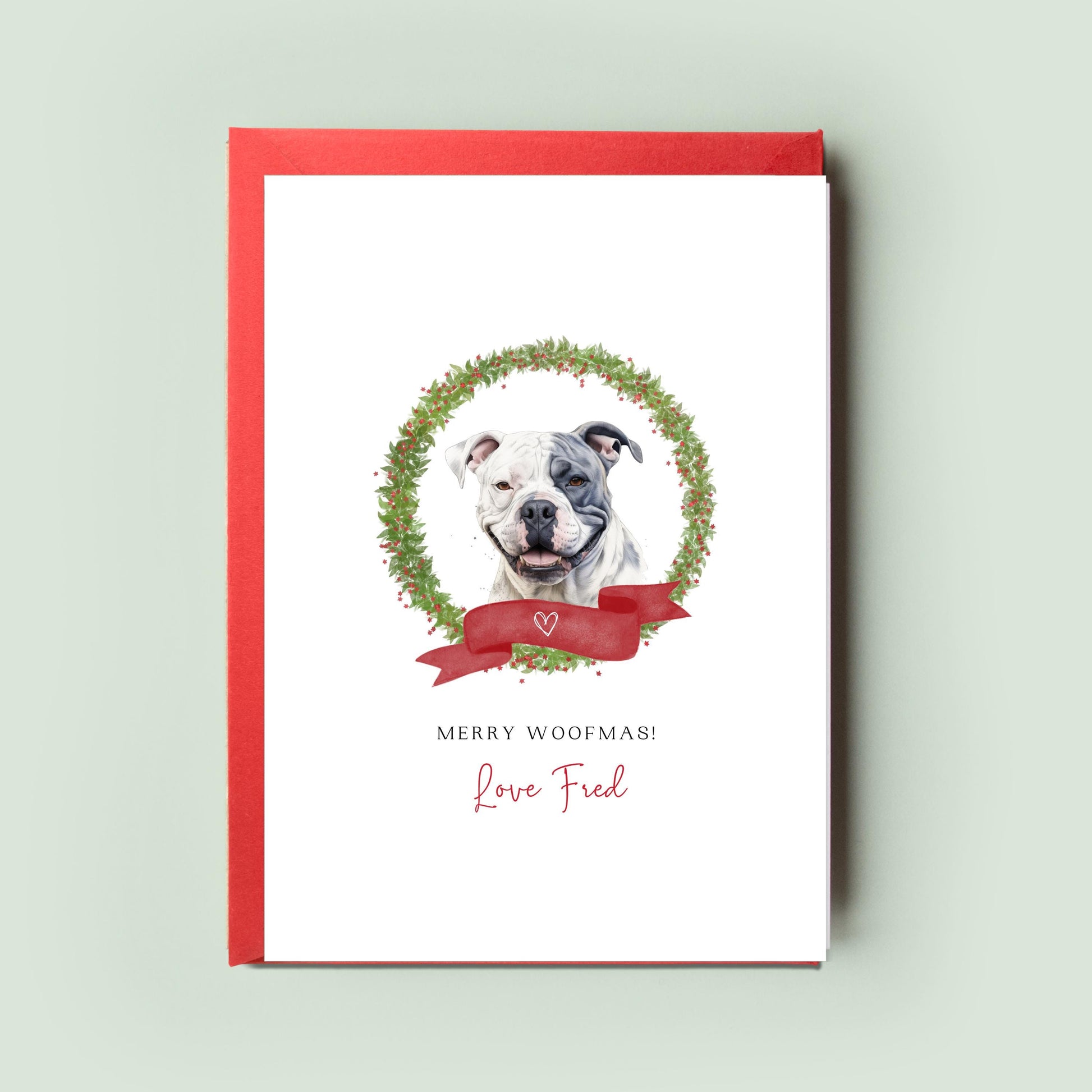 American Bulldog Personalised Dog Christmas Card, For the Dog, From the Dog, Pet Christmas Card, Dog Card, Dog Dad, Dog Mum, Merry Woofmas