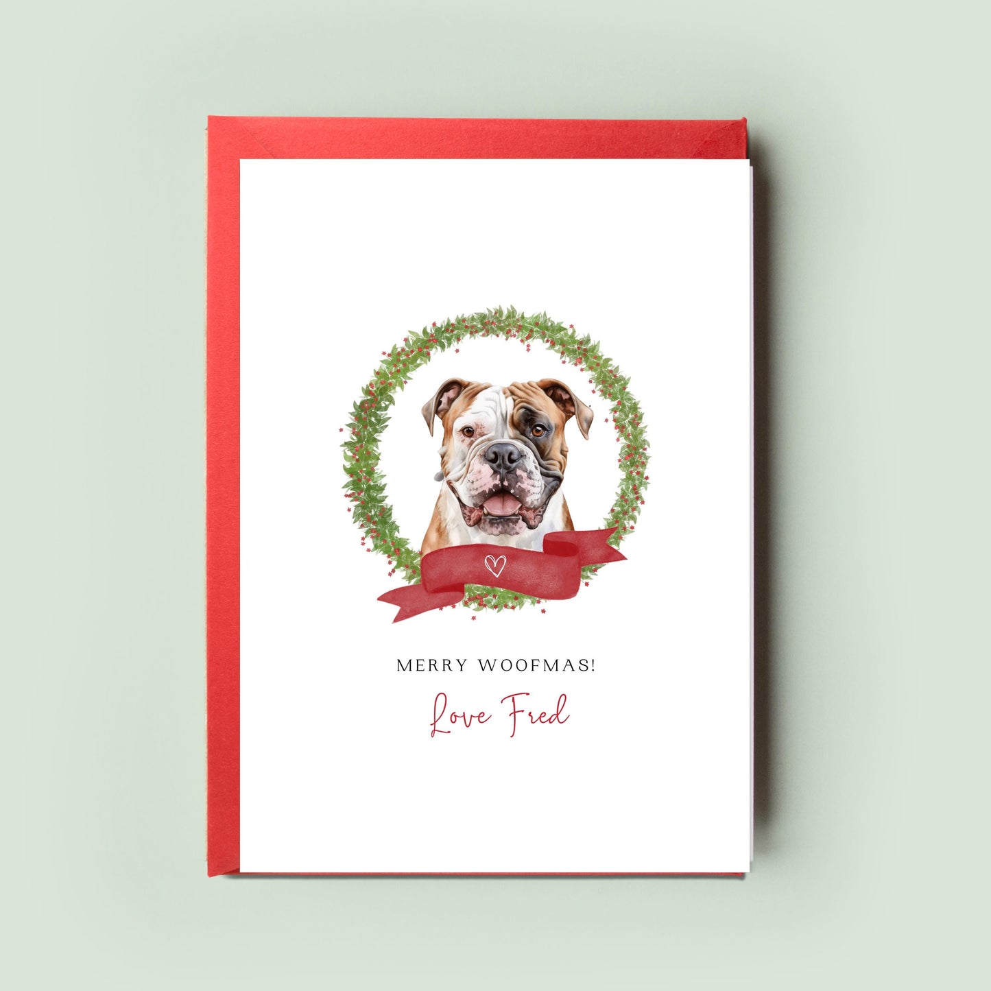 American Bulldog Personalised Dog Christmas Card, For the Dog, From the Dog, Pet Christmas Card, Dog Card, Dog Dad, Dog Mum, Merry Woofmas