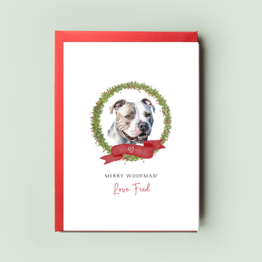 American Staffordshire Terrier Christmas Card - Personalised Card from the Dog, For Dog Dad, Dog Mum - Perfect Christmas Card for Pet Lovers