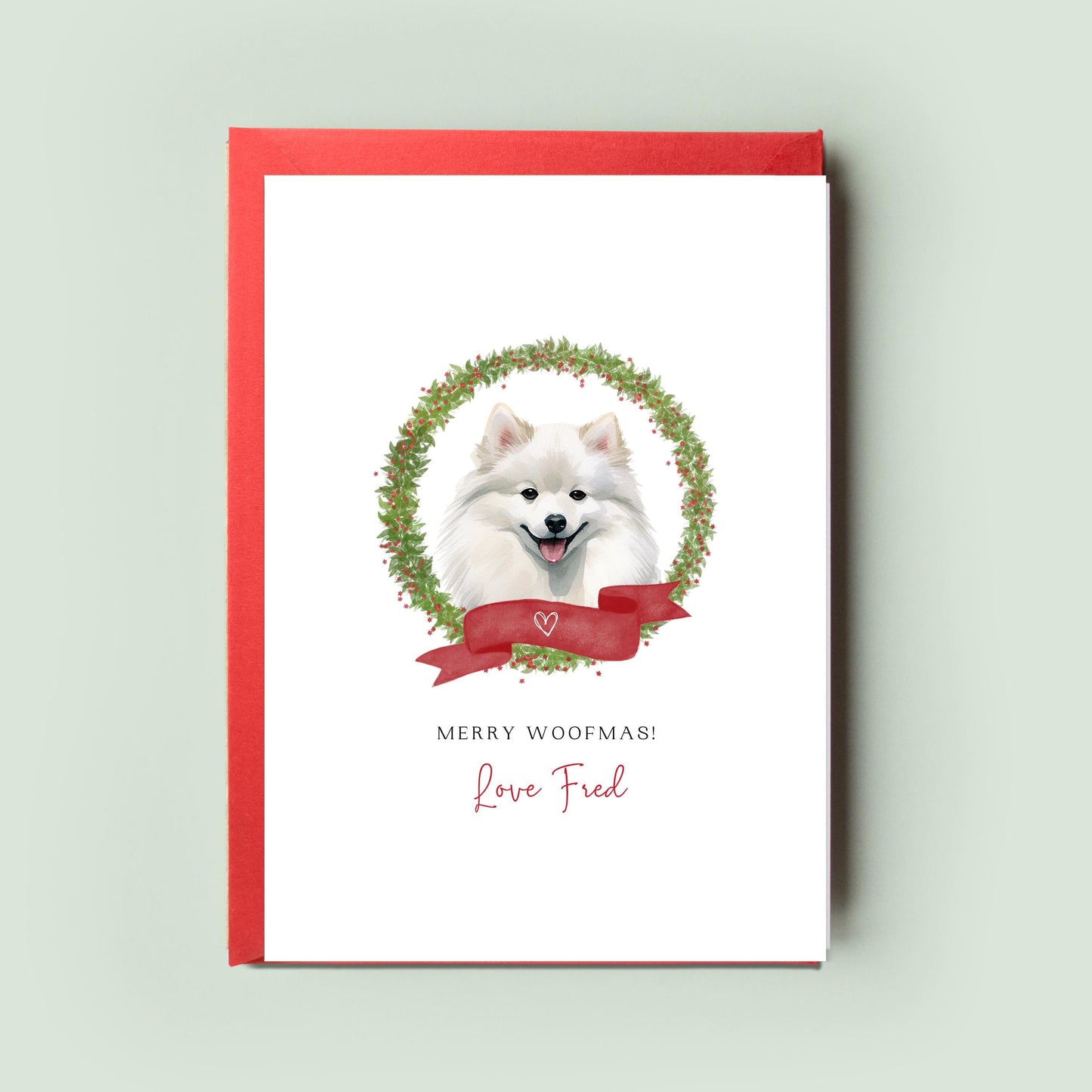 Japanese Spitz Personalised Dog Christmas Card, For the Dog, From the Dog, Pet Christmas Card, Dog Card, Dog Dad, Dog Mum, Merry Woofmas