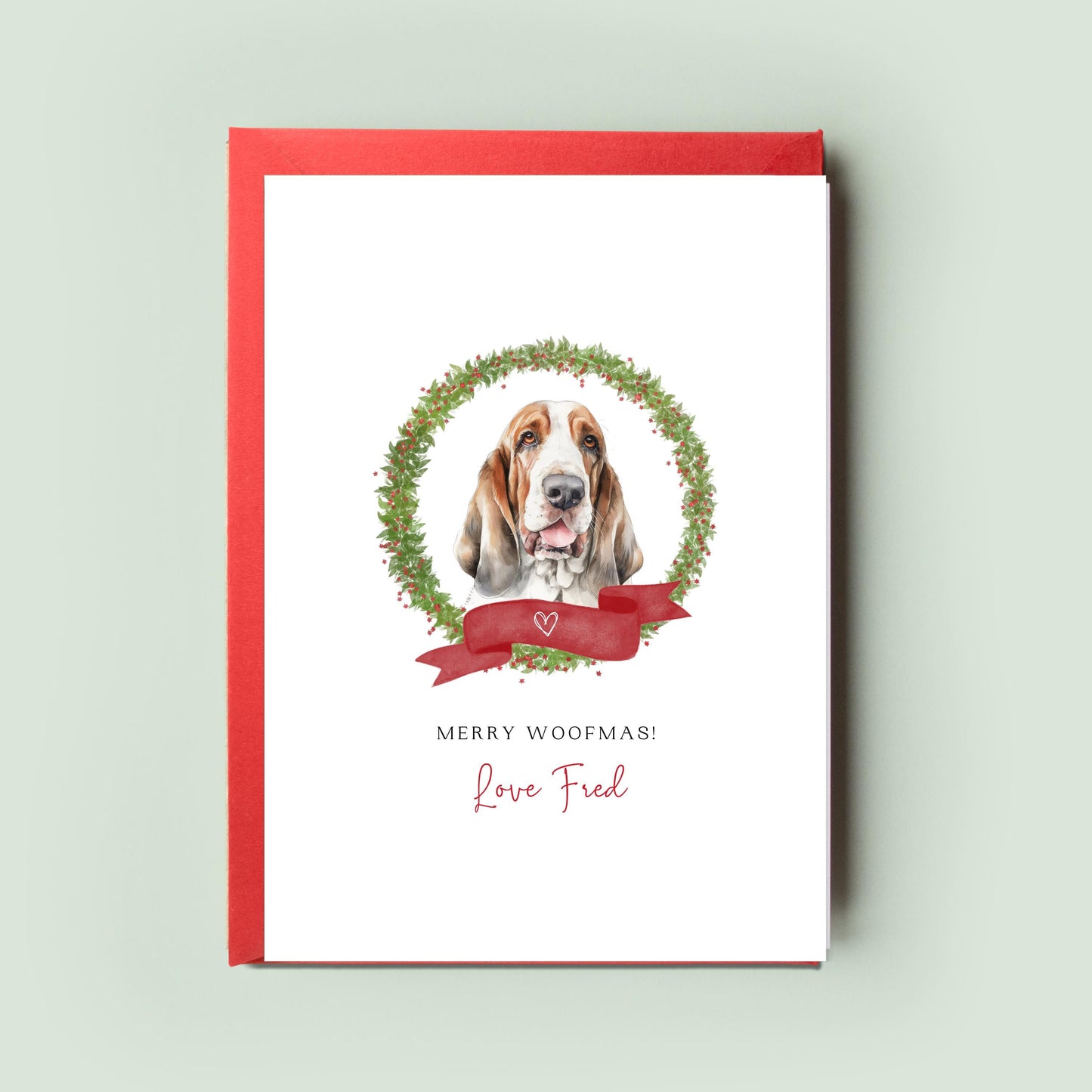 Basset Hound Personalised Dog Christmas Card, For the Dog, From the Dog, Pet Christmas Card, Dog Card, Dog Dad, Dog Mum, Merry Woofmas