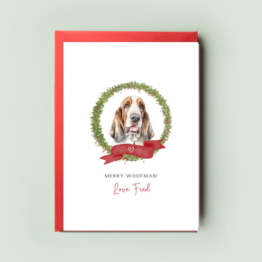 Basset Hound Personalised Dog Christmas Card, For the Dog, From the Dog, Pet Christmas Card, Dog Card, Dog Dad, Dog Mum, Merry Woofmas