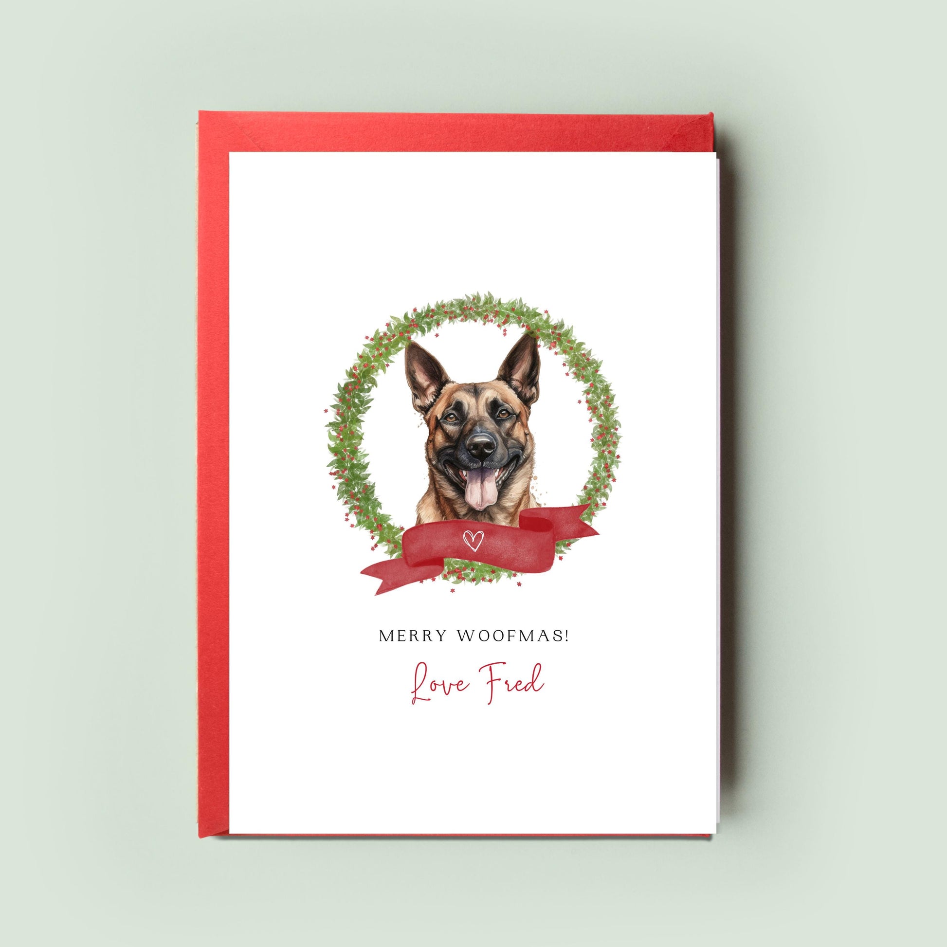 Belgian Malinois Personalised Christmas Card, Perfect Pet Card From the Dog, Unforgettable Christmas Card for Dog Dad, Dog Mum