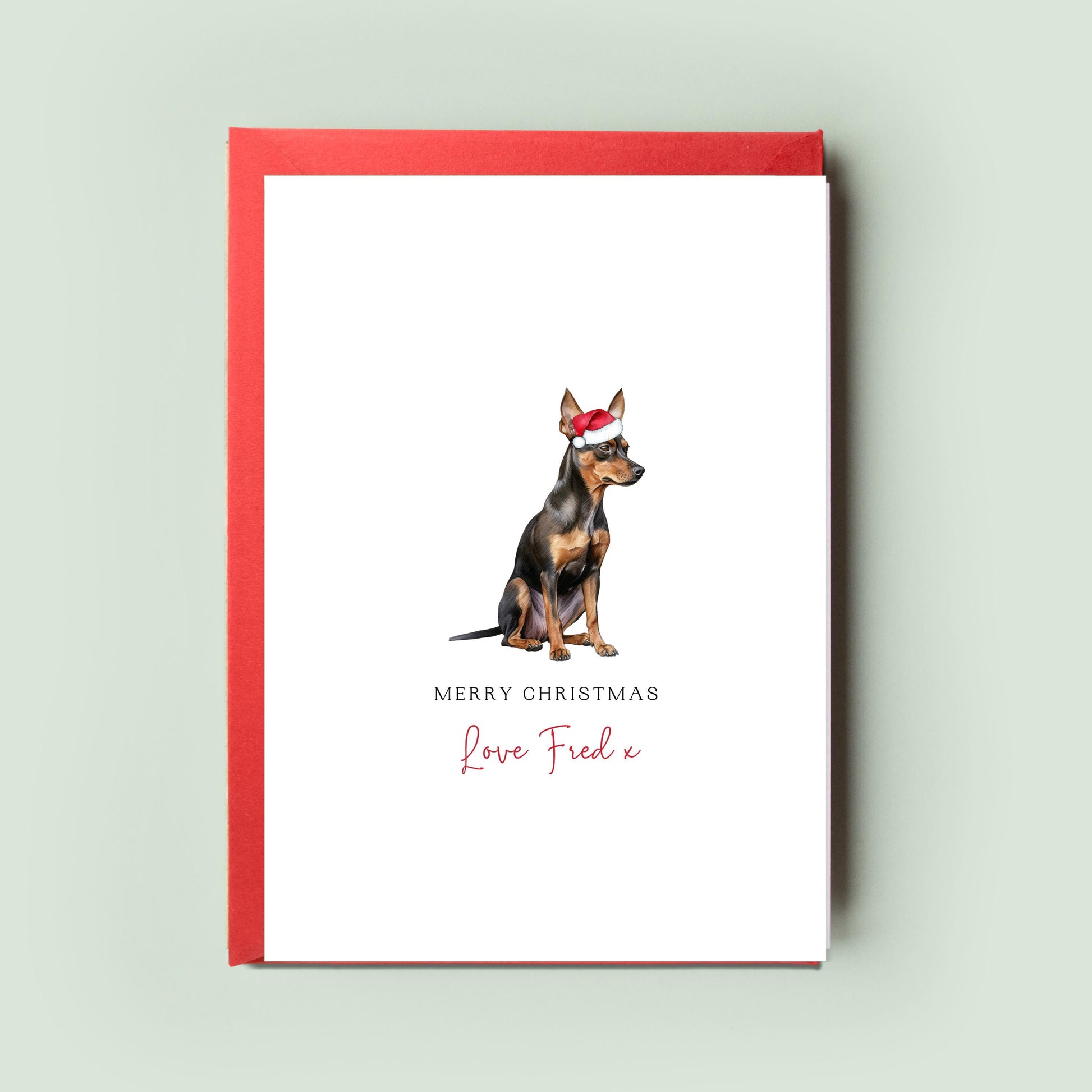 Miniature Pinscher Personalised Dog Christmas Card, For the Dog, From the Dog, Pet Christmas Card, Dog Card, Dog Dad, Dog Mum, Merry Woofmas