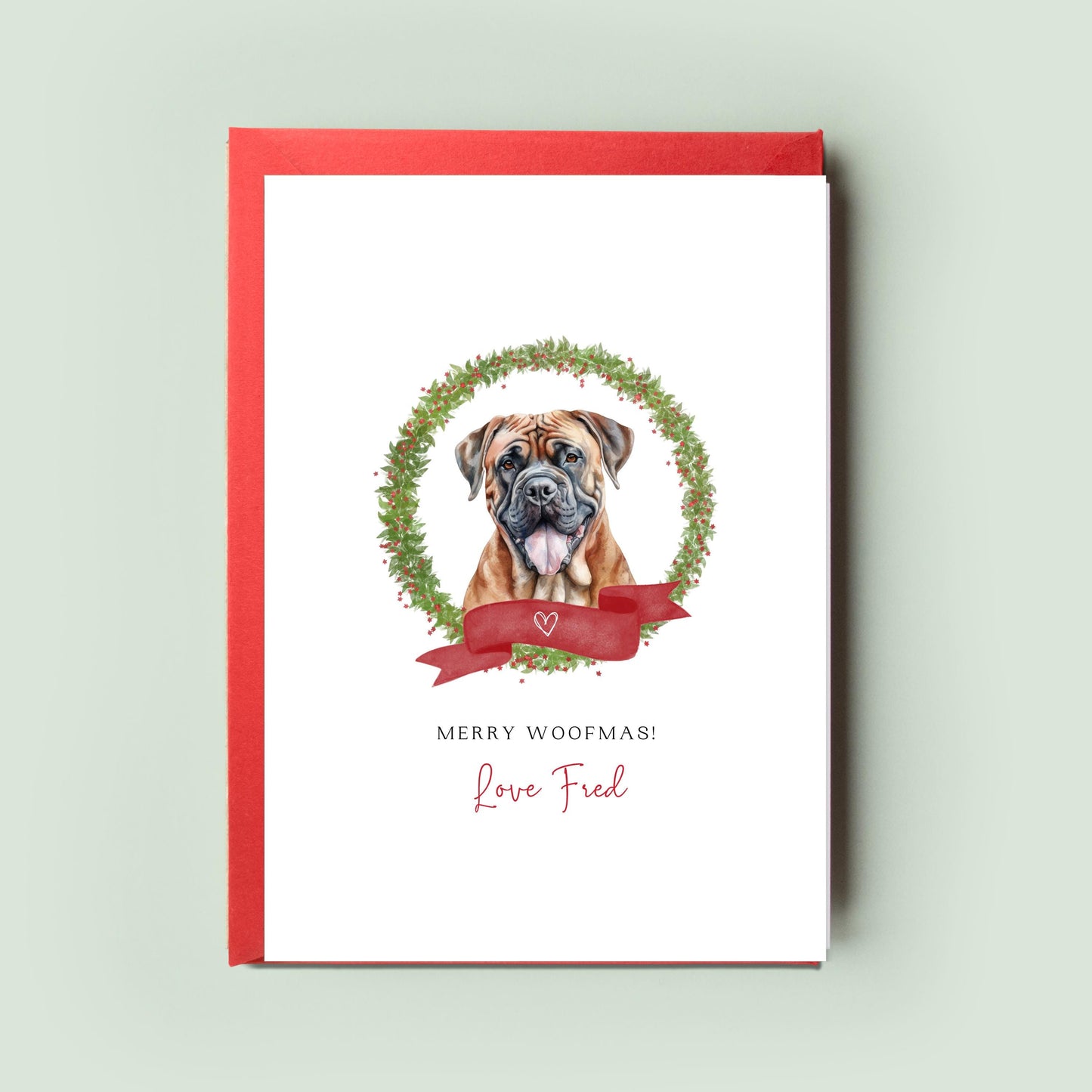 Boerboel Personalised Dog Christmas Card, For the Dog, From the Dog, Pet Christmas Card, Dog Card, Dog Dad, Dog Mum, Card, Merry Woofmas