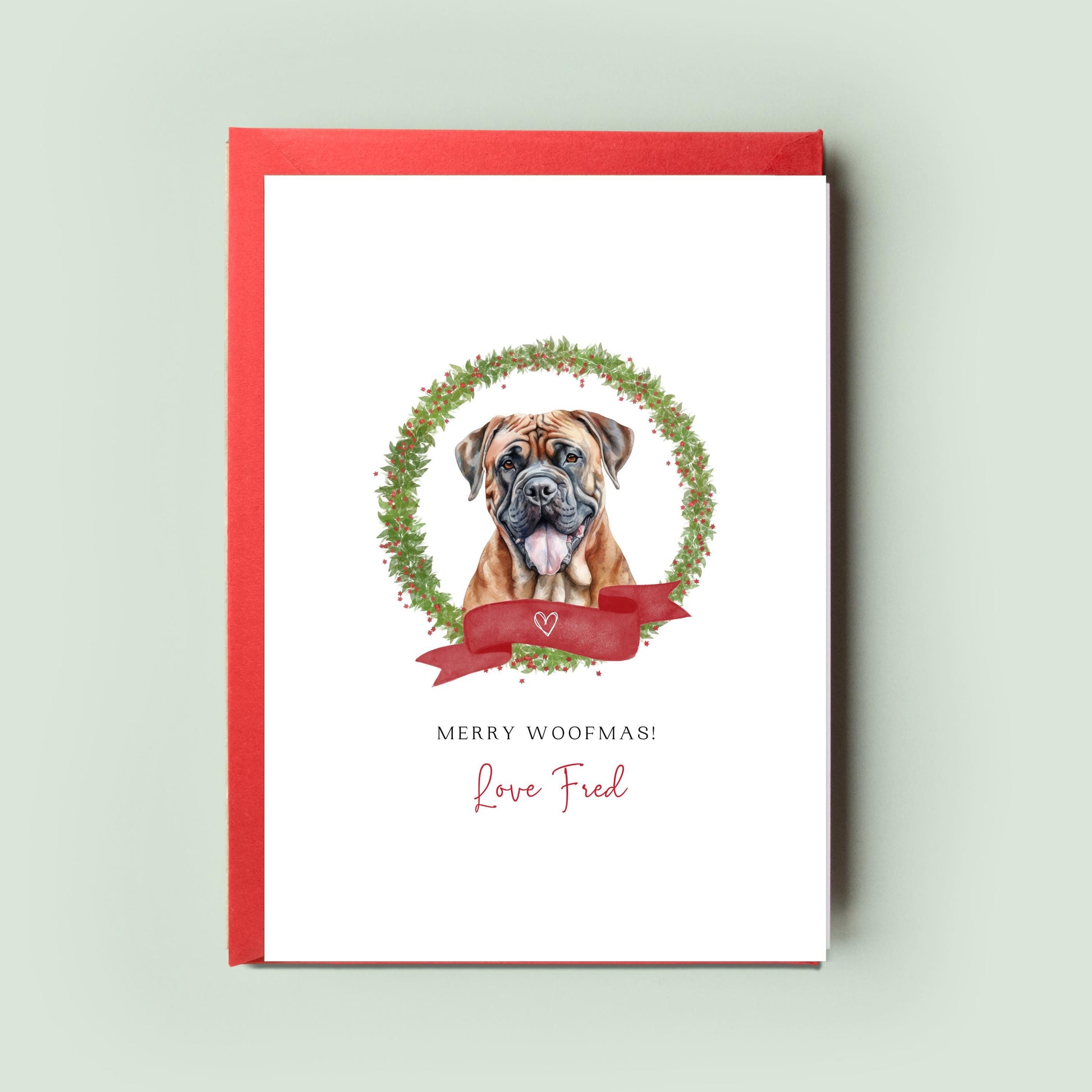 Boerboel Personalised Dog Christmas Card, For the Dog, From the Dog, Pet Christmas Card, Dog Card, Dog Dad, Dog Mum, Card, Merry Woofmas