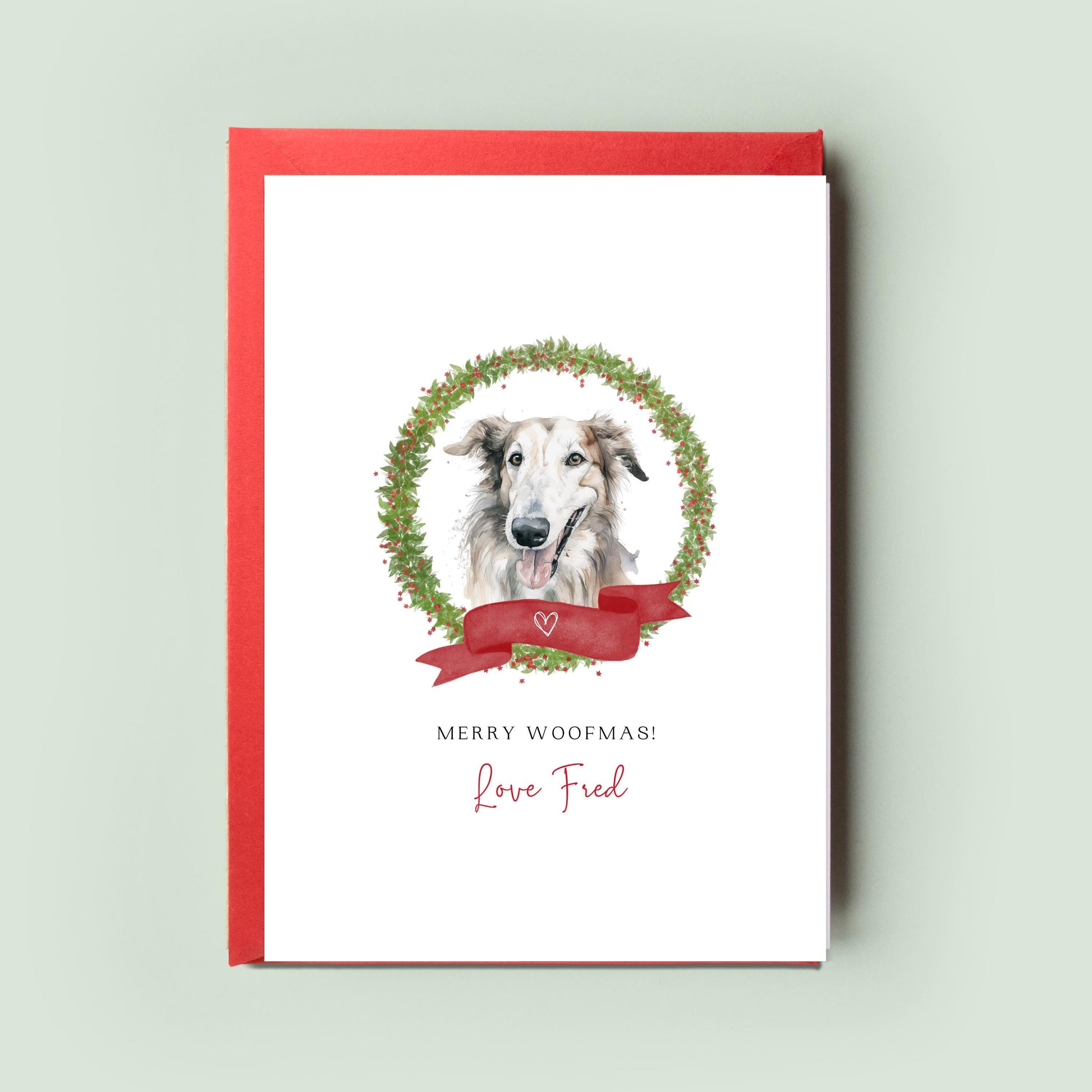 Borzoi Dog Personalised Dog Christmas Card, For the Dog, From the Dog, Pet Christmas Card, Card, Dog Dad, Dog Mum, Card, Merry Woofmas