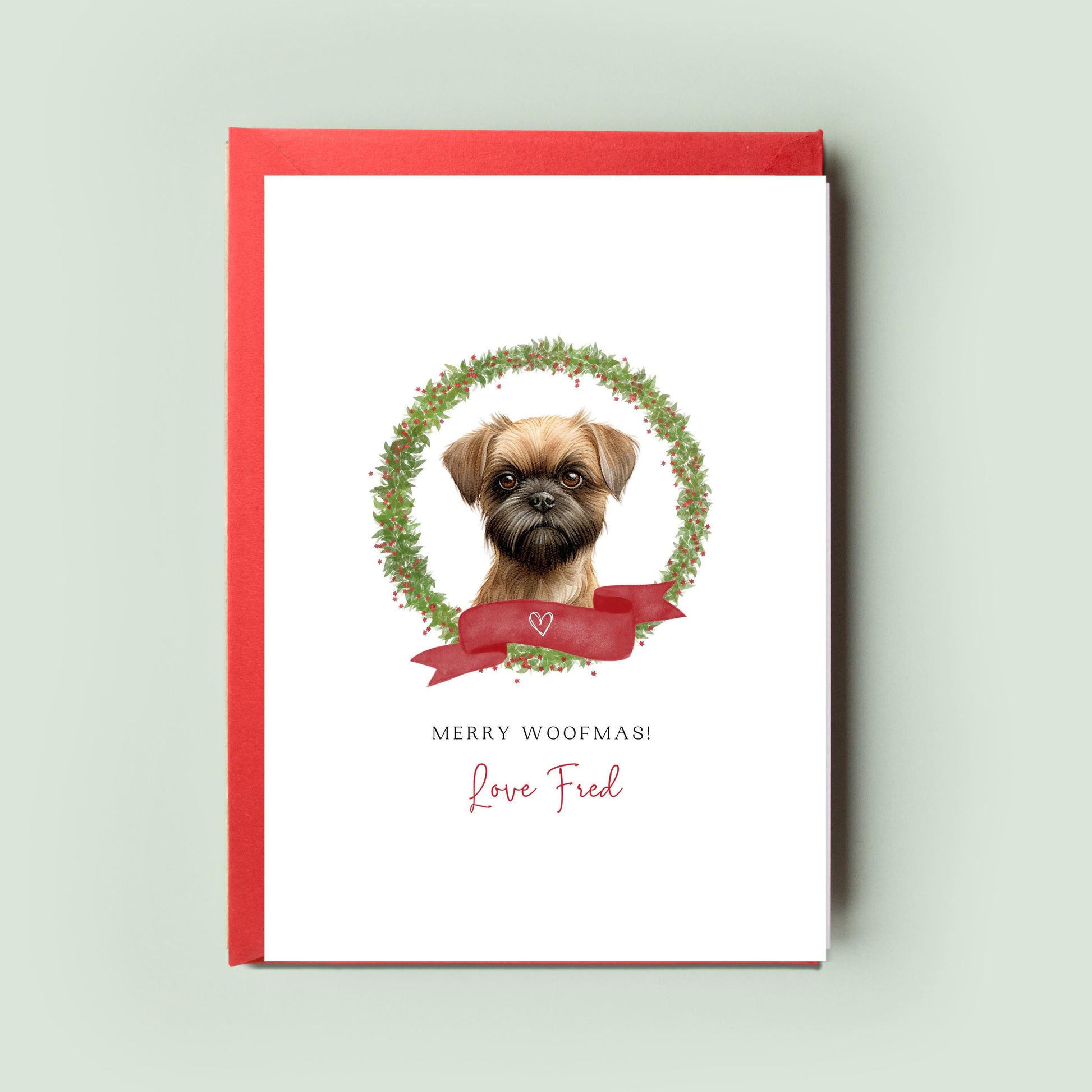 Brussels Griffon Christmas Card – From the Dog with Love, Christmas Card for Dog Mum & Dad, Personalised Pet Card Festive Season