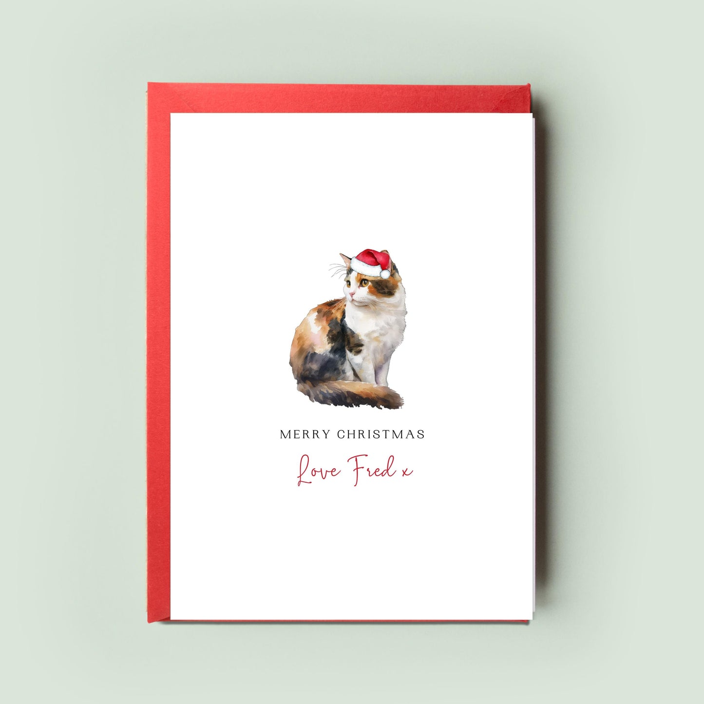 Calico Cat Christmas Card from the Cat - Personalised Greeting Card for Cat Dad, Cat Mum - Perfect Pet Card for the Holidays, From the Cat